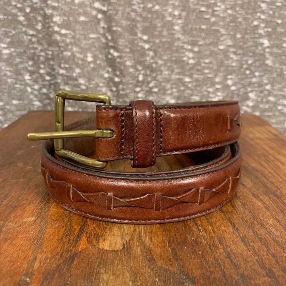 Fossil Mens Brown Leather Braided Woven Belt Brass Buckle Size 36